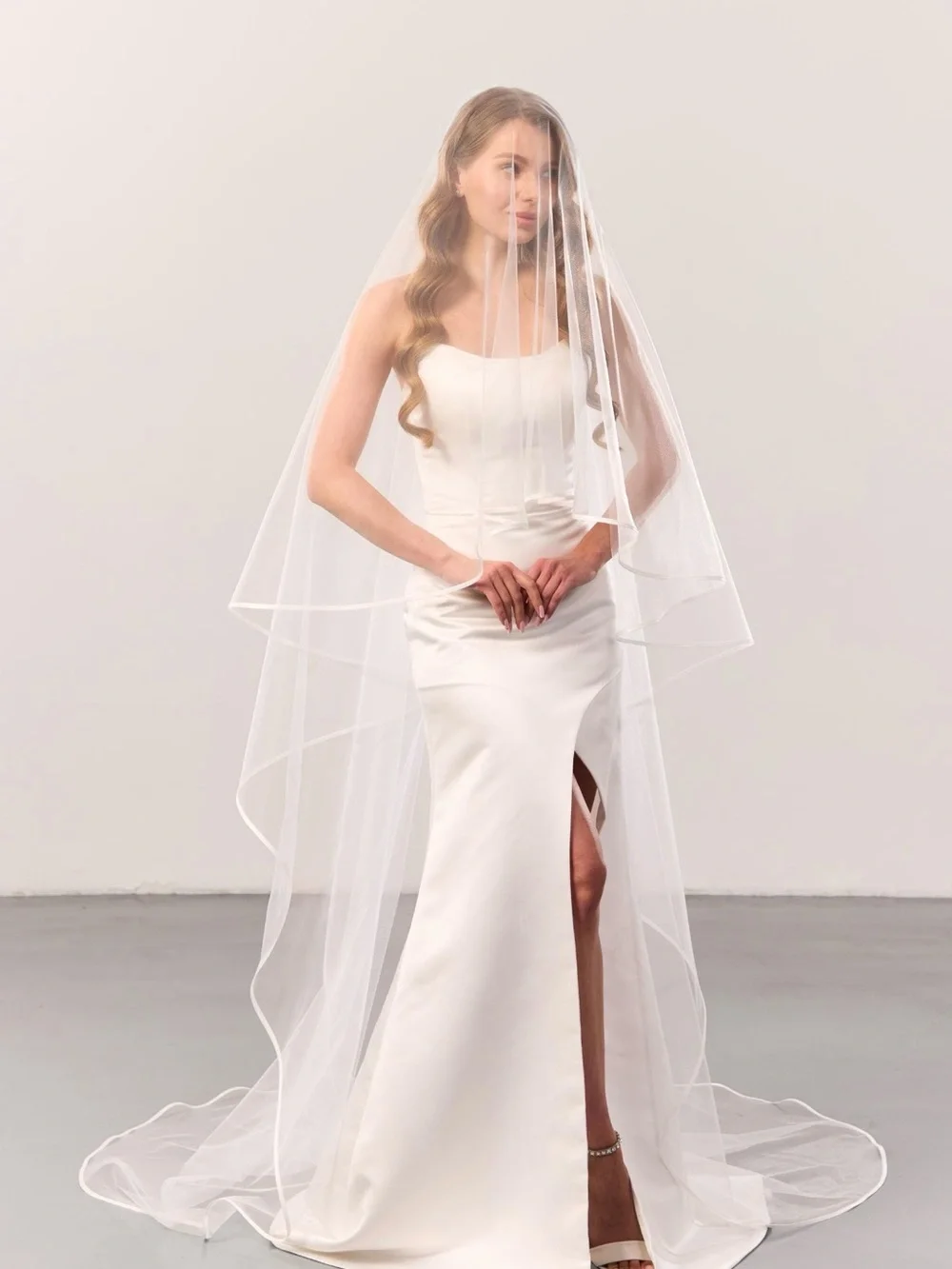 Satin Trim Sheer Veil with Blusher (cathedral length)